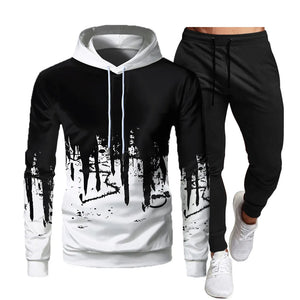 2024 Spring and Autumn New Men's Inkjet Printed Hoodie and Pants