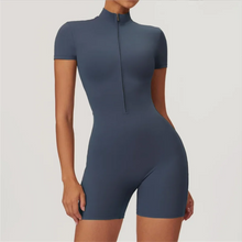 Load image into Gallery viewer, European and American nude one-piece yoga suit with stand up collar
