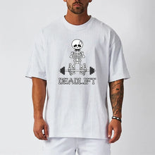 Load image into Gallery viewer, Human Skeleton Deadlift Barbell Gym Clothing Men Fitness Oversized Loose T-Shirt
