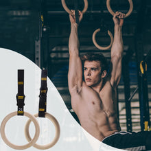 Load image into Gallery viewer, Wood Gymnastics Rings with Adjustable Straps Pull Up Gym Rings
