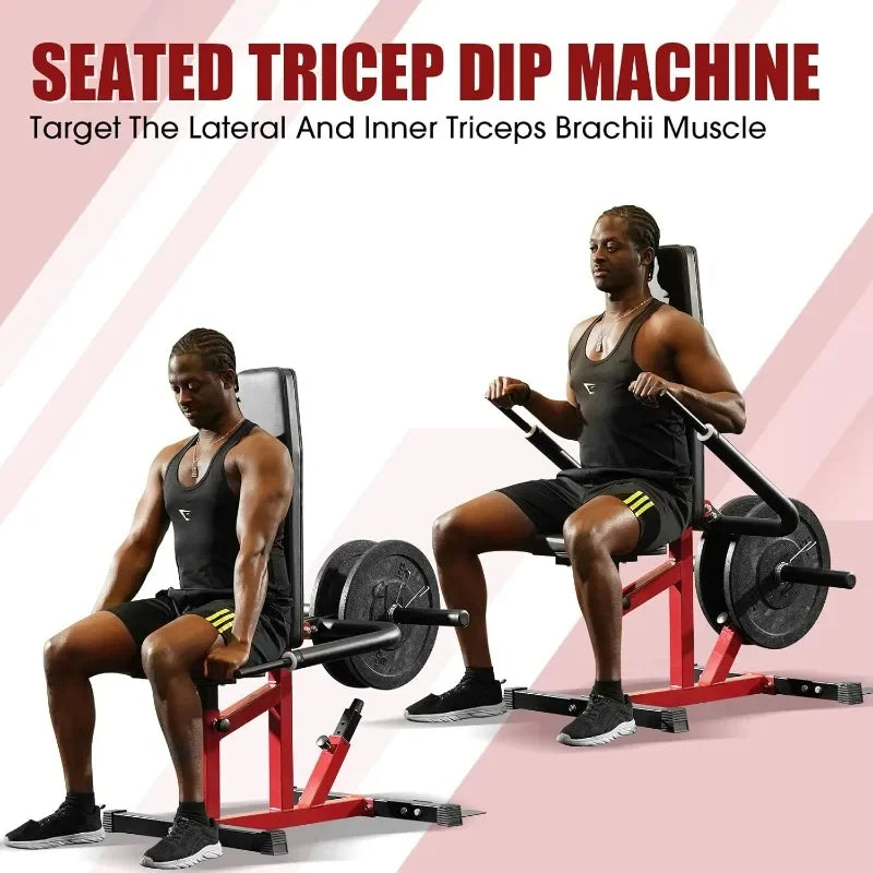 Seated Dip Machine Plate Loaded- Tricep Dip Press Machine with Cable Bar for Biceps Chest Training