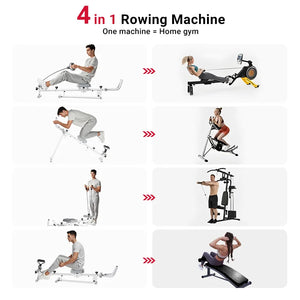 UMAY 4-in-1 ab-trainer combined rowing machine with adjustable height levels