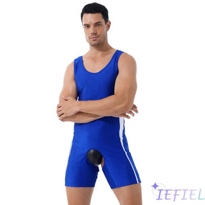 Men's Sleeveless High Cut Wrestling Singlet Shorts Tights Bodysuit Weightlifting Outfit