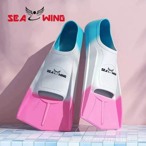 Swimming training with fins wrapped around the feet