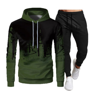 2024 Spring and Autumn New Men's Inkjet Printed Hoodie and Pants
