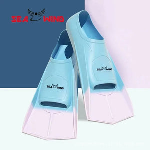 Swimming training with fins wrapped around the feet