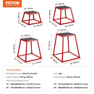 VEVOR Plyometric Jump Boxes,12/18/24/30 Inch Plyo Box