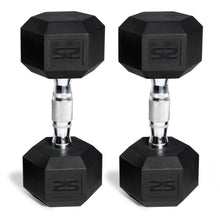Load image into Gallery viewer, 50 lb Rubber Hex Dumbbell Weight Set
