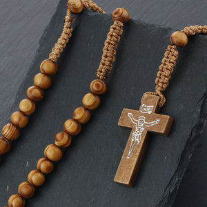 Catholic Wooden Rosary Beads Cross
