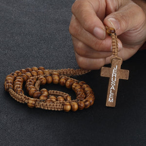 Catholic Wooden Rosary Beads Cross