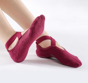 Yoga Socks for Women Non-Slip Grips & Straps, Bandage Cotton Sock, Ideal for Pilates - owens-gym