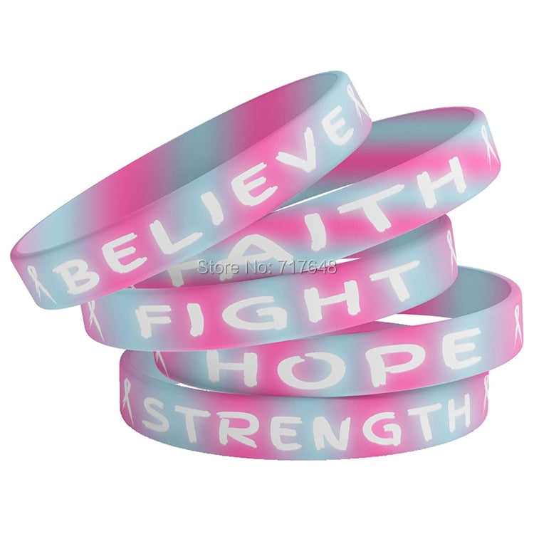 300pcs Breast Cancer Support Pink and Blue BELIEVE FAITH FIGHT HOPE STRENGTH - owens-gym