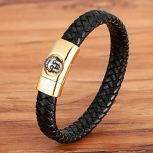 Load image into Gallery viewer, Classic Buddha Head Religious Men&#39;s Stainless Steel Leather Bracelet - owens-gym
