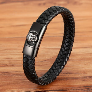 Classic Buddha Head Religious Men&#39;s Stainless Steel Leather Bracelet - owens-gym
