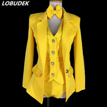 Load image into Gallery viewer, Female Modern Dance Costume Yellow Vest Coat Shorts 3 Pieces Set - owens-gym
