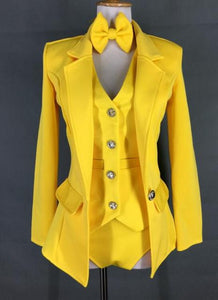 Female Modern Dance Costume Yellow Vest Coat Shorts 3 Pieces Set - owens-gym
